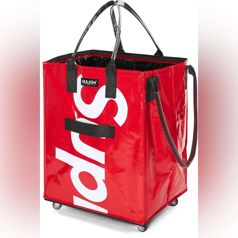 Supreme Red and White Rolling Tote Bag